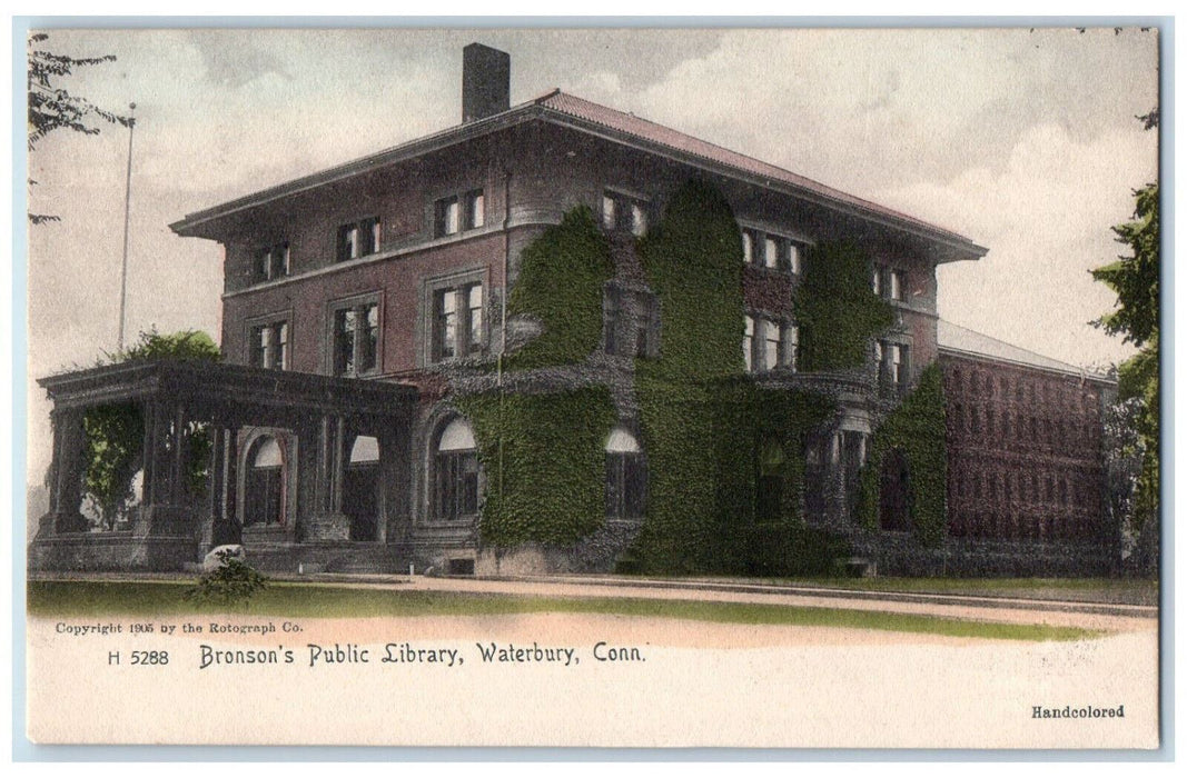 c1905 Bronson's Public Library Waterbury Connecticut CT Handcolored Postcard