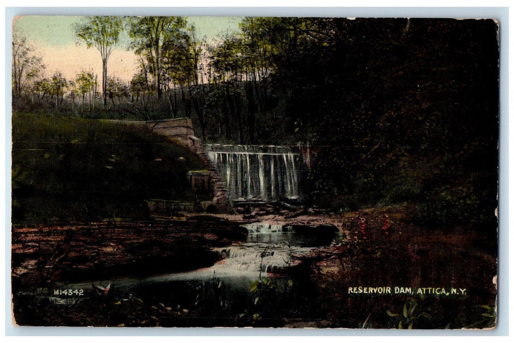 1914 Water Falls Reservoir Dam Attica New York NY Antique Posted Postcard