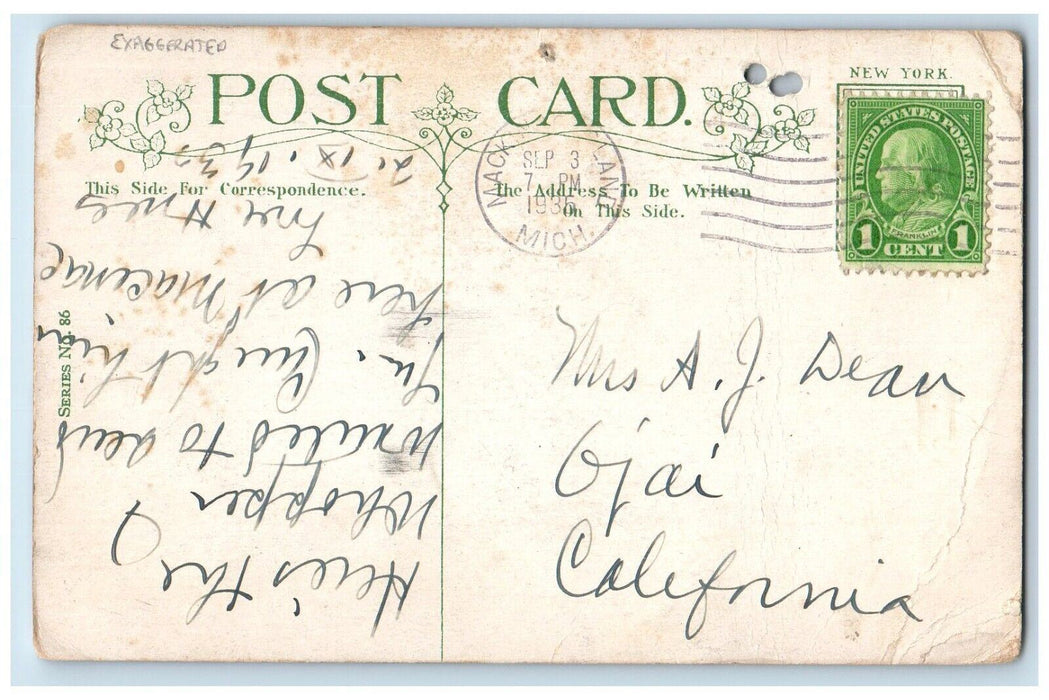 1935 When Dreams Come True Mackinac Island Michigan Exaggerated Fishing Postcard