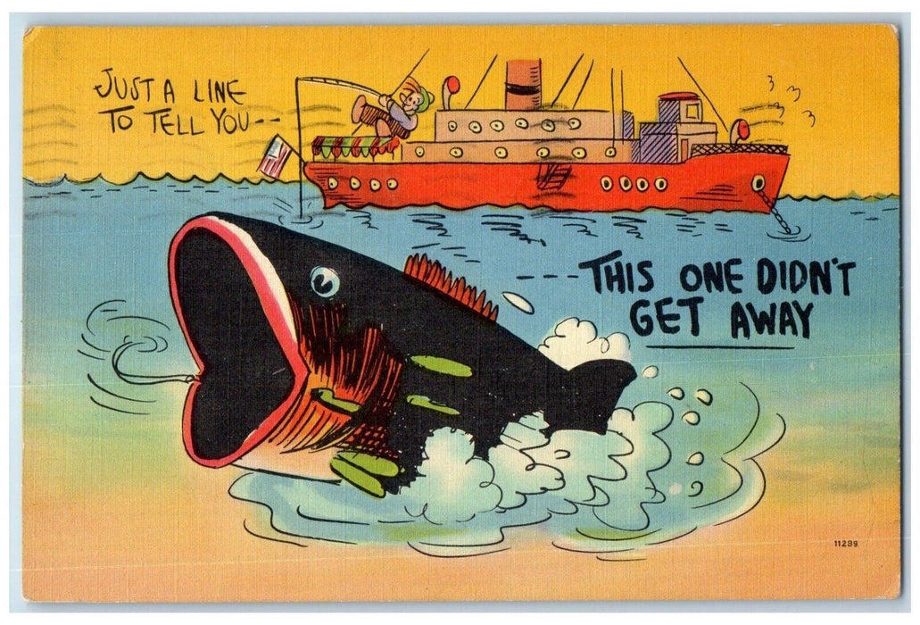 1941 Just Line Tell You This One Didn't Get Away Exaggerated Florida FL Postcard