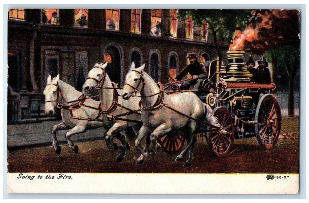 1909 Going Fire Firefighter Horse Carriage Road Fire Department Engine Postcard