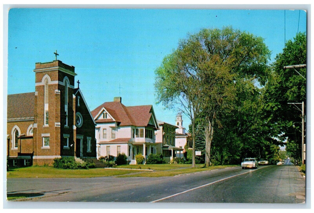 c1960 Main Street Residential Section St. Mary's Catholic Church Mexico Postcard