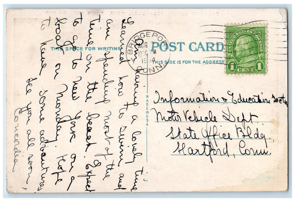 1934 Paradise Green Stratford Connecticut CT Posted Vintage Postcard
