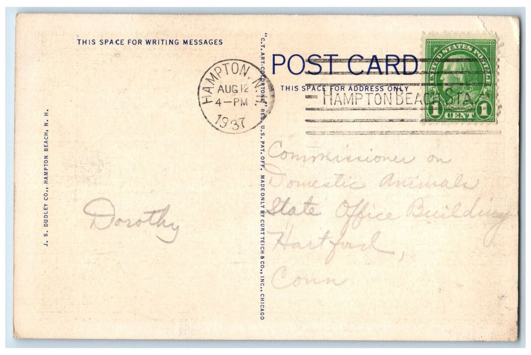 1937 The Ocean By Night Hampton Beach New Hampshire NH Vintage Postcard