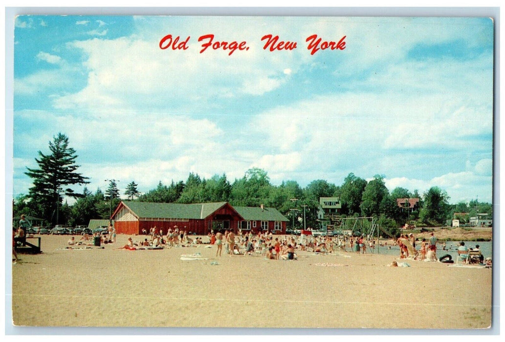 c1960 Old Forge Beach Public Bathhouse Central Adirondacks New York NY Postcard