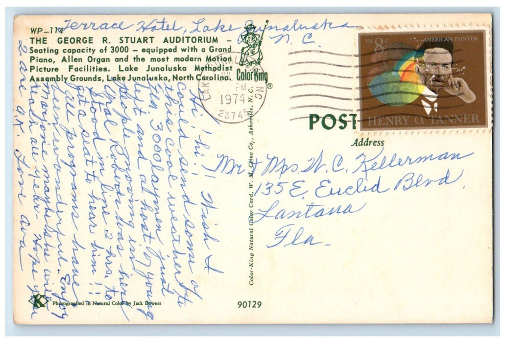 1974 George Stuart Auditorium Grand Piano Allen Organ North Carolina NC Postcard