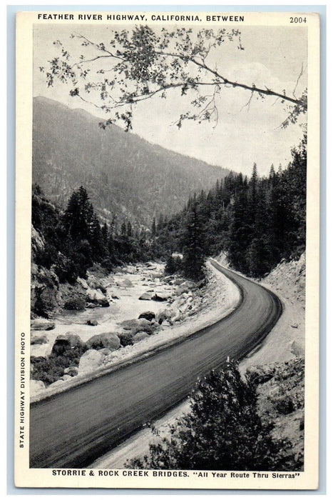 Feather River Highway California CA Between Storrie & Rock Bridges Postcard