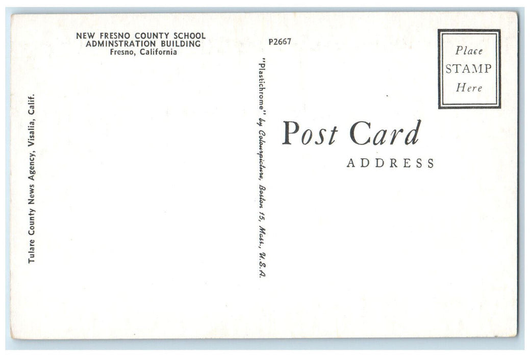 New Fresno County School Administration Building California CA Vintage Postcard