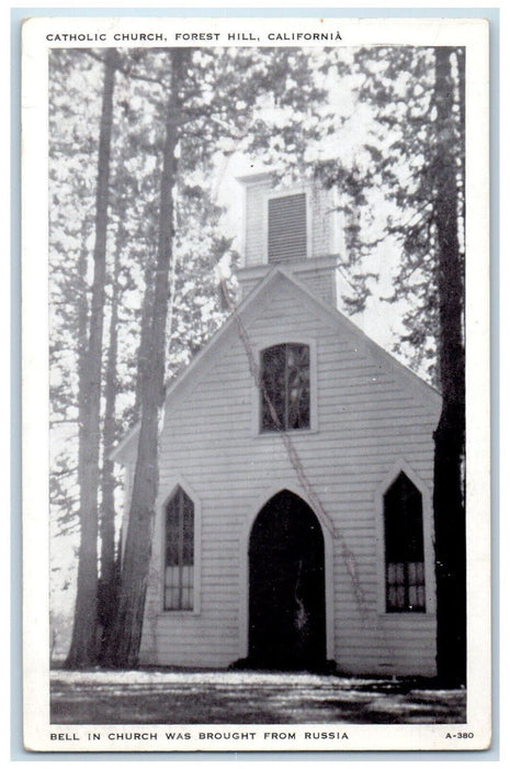 Catholic Church Exterior Scene Forest Hill California CA Vintage Postcard