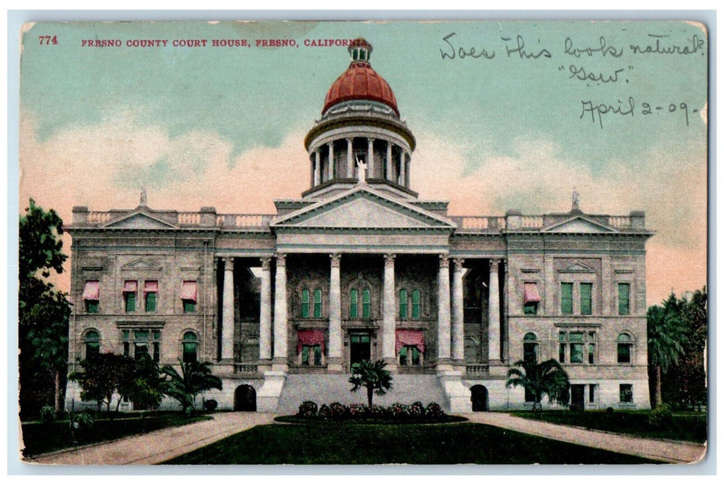 1909 Fresno County Court House Temple Front View California CA Antique Postcard