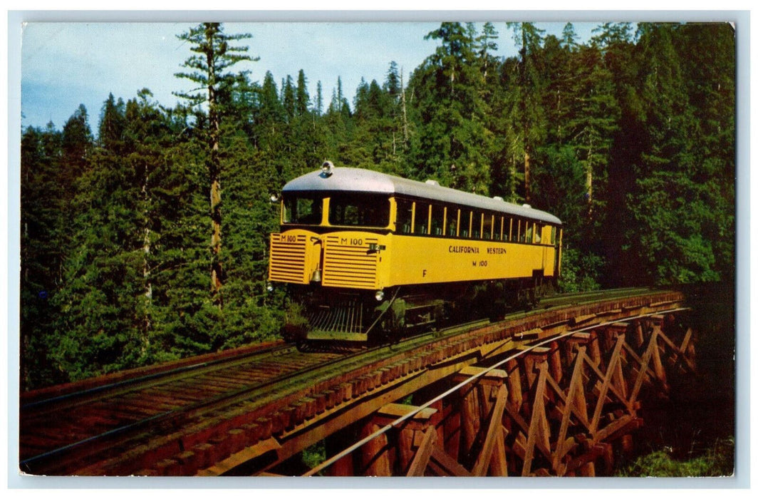 1962 The Skunk California Western Train Railroad Fort Bragg CA Vintage Postcard