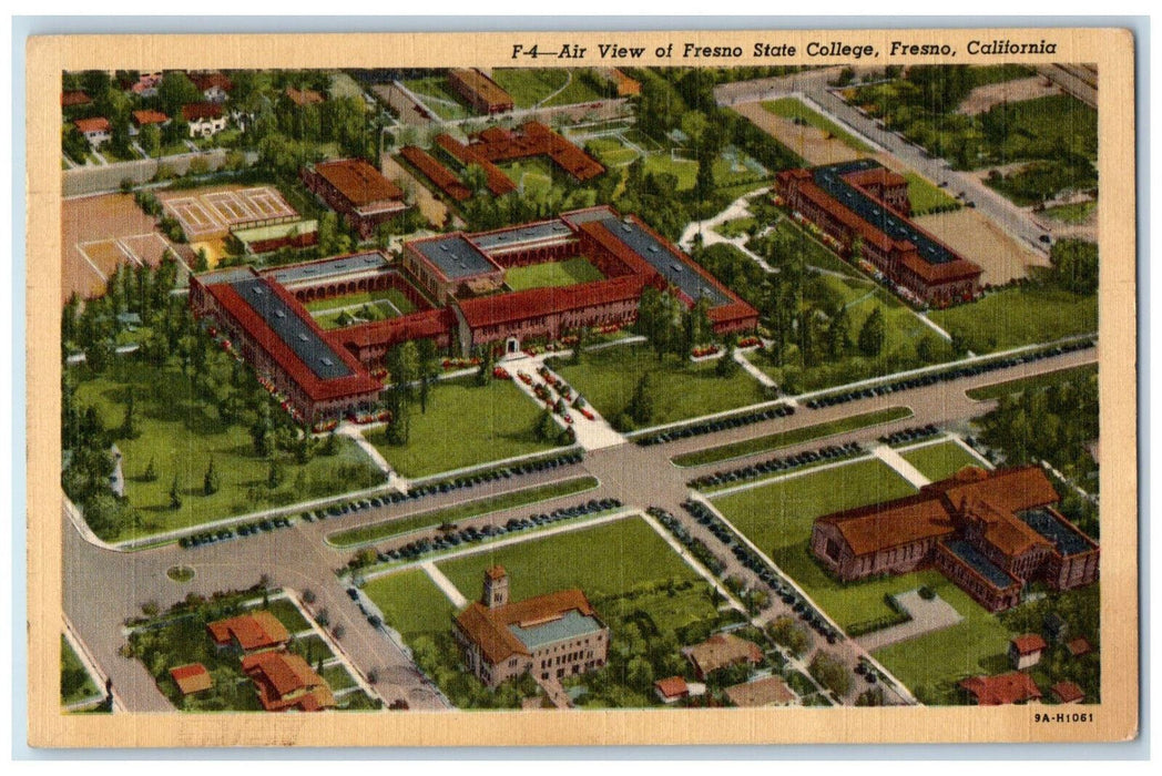 1943 Air View Of Fresno State College School Building California CA Postcard