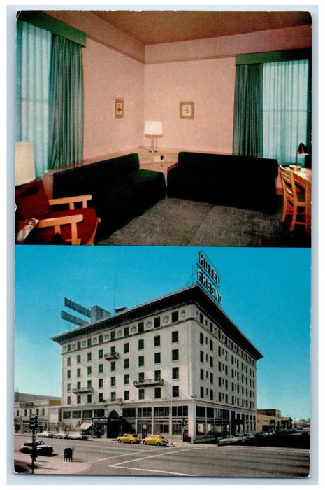 Hotel Fresno Building Exterior And Interior California CA Dual View Postcard