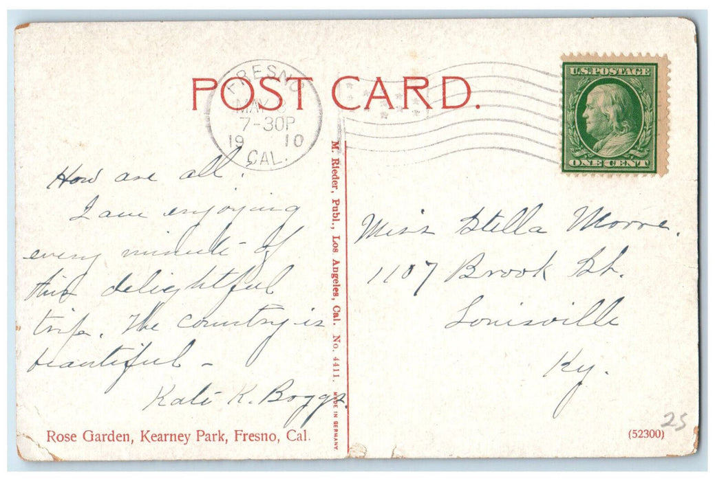 1910 Scenic View Of Rose Garden Kearney Park Fresno California CA Postcard