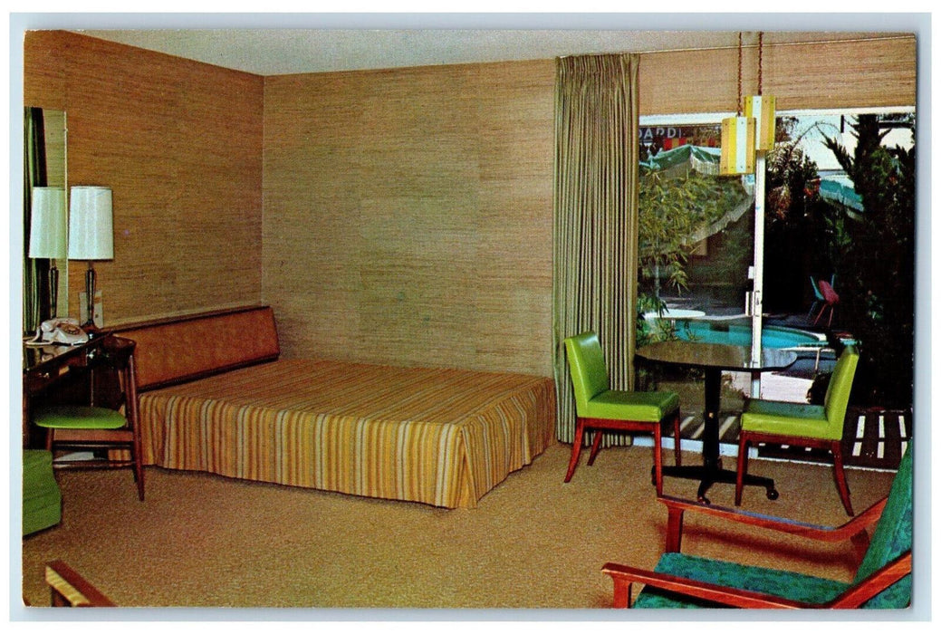 Carousel Motel Interior Bedroom Scene Fresno California CA Vintage Postcard