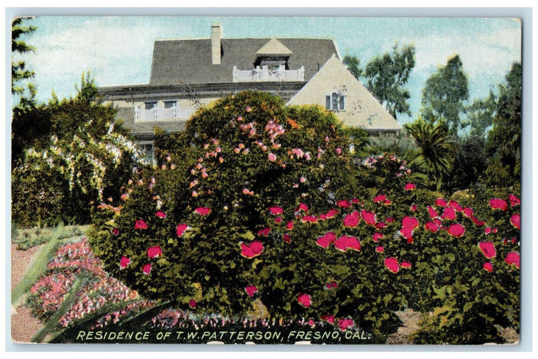 1914 Residence House Of T.W. Patterson Fresno California CA Vintage Postcard