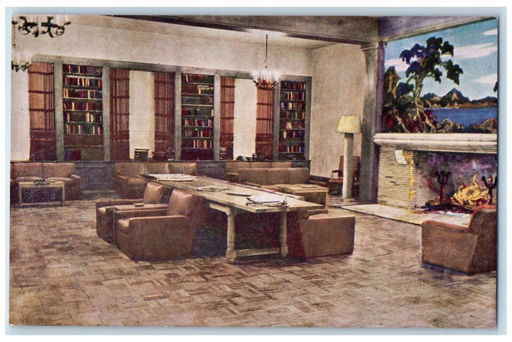 Reading Room Soldiers' Club Interior Scene Fort Ord California CA Postcard