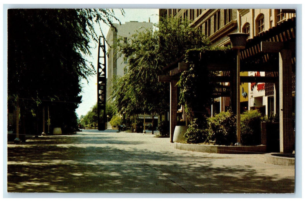 Downtown Fresno Mall With The Mariposa Clock Tower California CA Postcard
