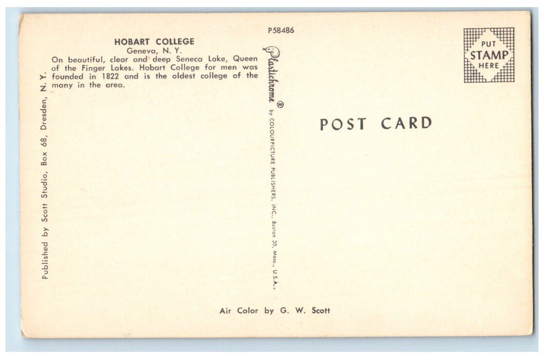 c1960 Hobart College Seneca Lake Queen Finger Lakes Geneva New York NY Postcard