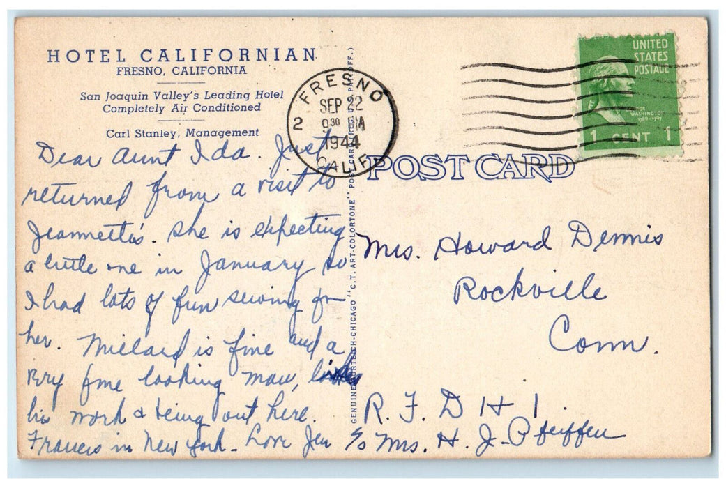 1944 Hotel Californian Gateway To National Park Fresno CA Multiview Postcard