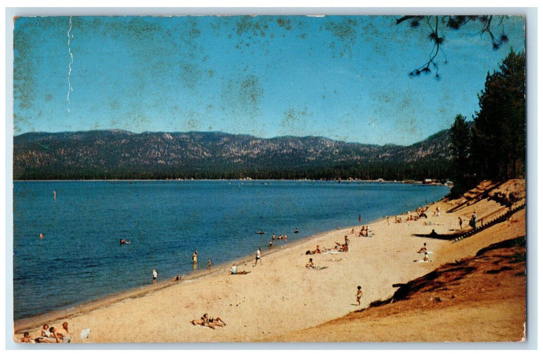 El Dorado County Public Beach Between Al Tahoe & Bijou California CA Postcard