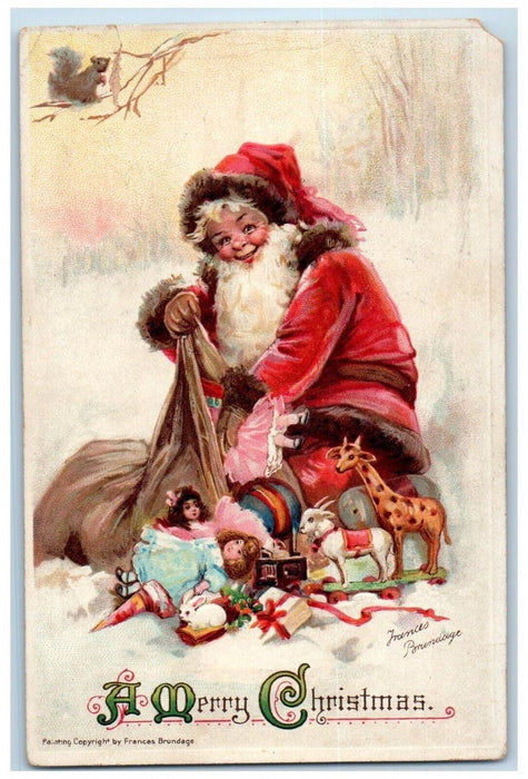 1917 Christmas Santa Claus Sack Of Toys Frances Brundage Embossed Postcard