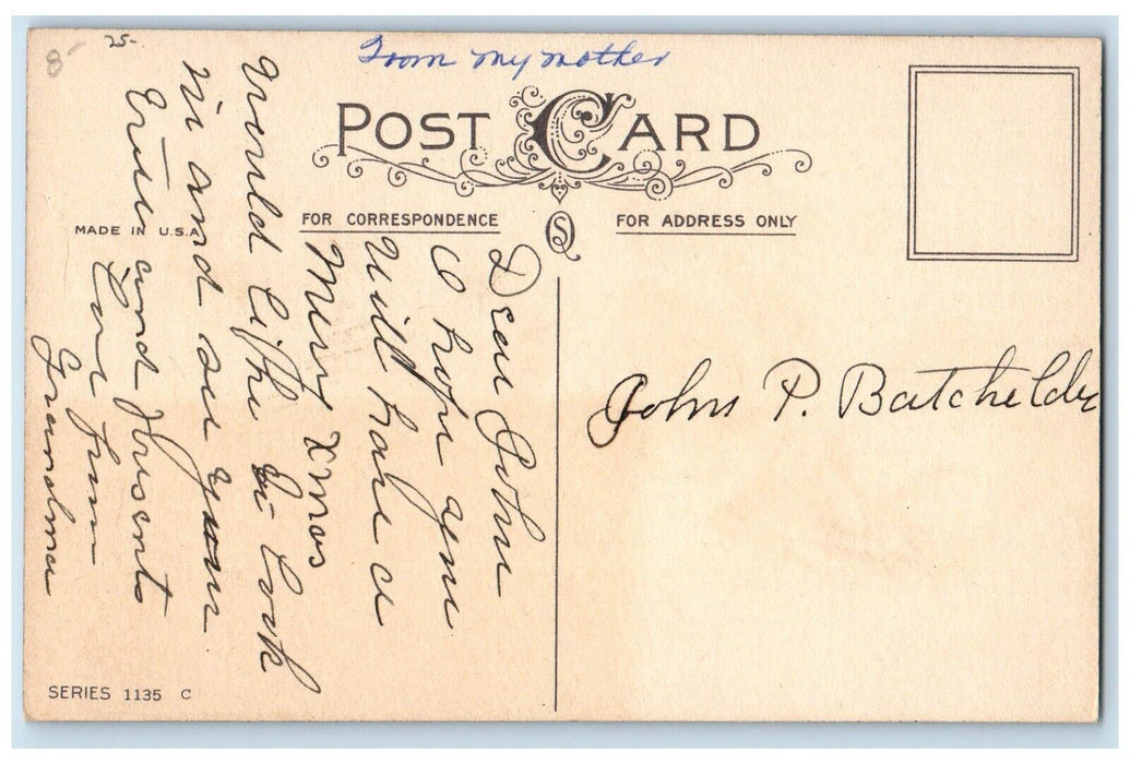 c1910's Christmas Santa Claus And Childrens Sledding Berries Winter Postcard