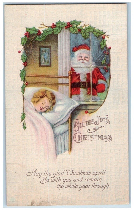 1918 Christmas Child Sleeping Santa Claus Window Berries Rockville CT Postcard