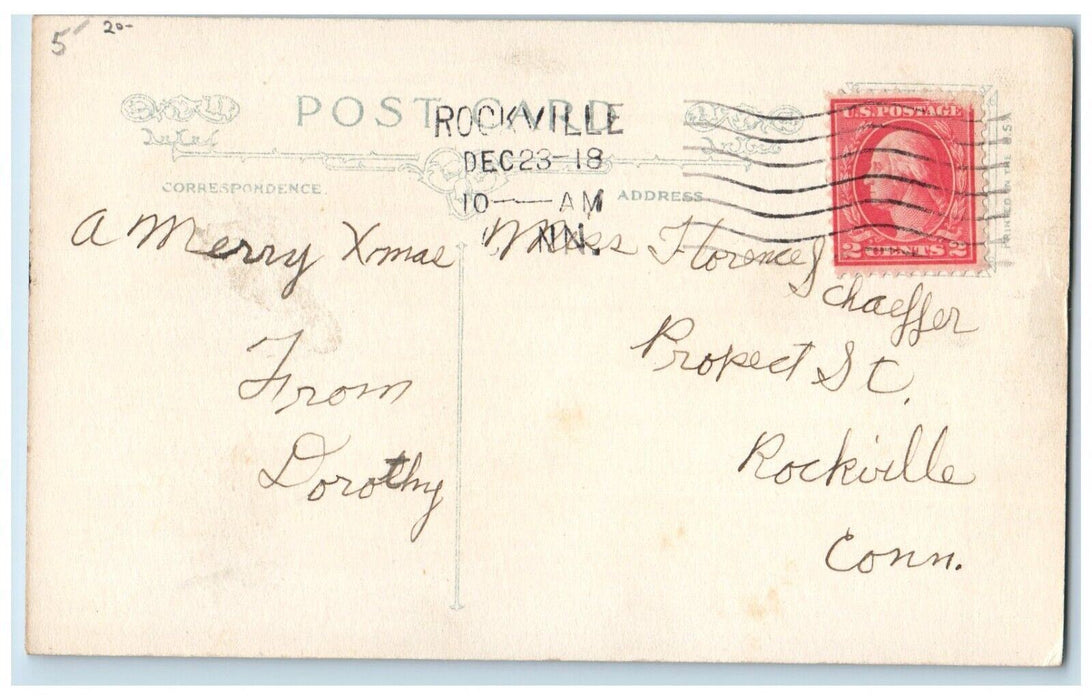 1918 Christmas Child Sleeping Santa Claus Window Berries Rockville CT Postcard