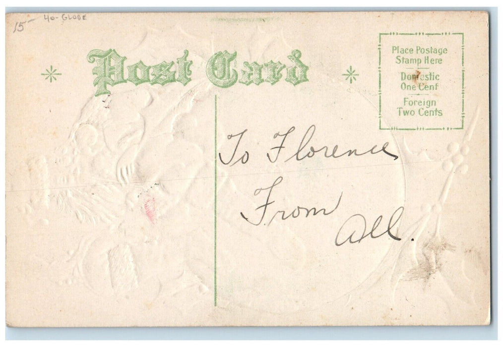 c1910's Christmas Greetings Santa Claus On Top Of Globe Berries Nash Postcard
