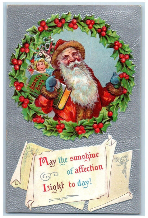 1909 Christmas Santa Claus Toys Phone Book Whreat Berries Greenwich NY Postcard