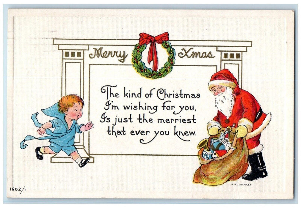 1916 Christmas Santa Claus Sack Of Toys Whreat Embossed Bridgeport CT Postcard
