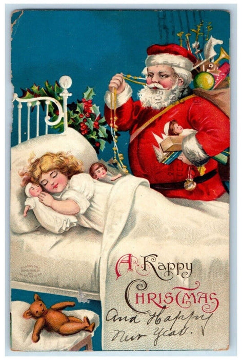 1908 Christmas Santa Claus Delivering Toys Doll Clapsaddle Embossed Postcard