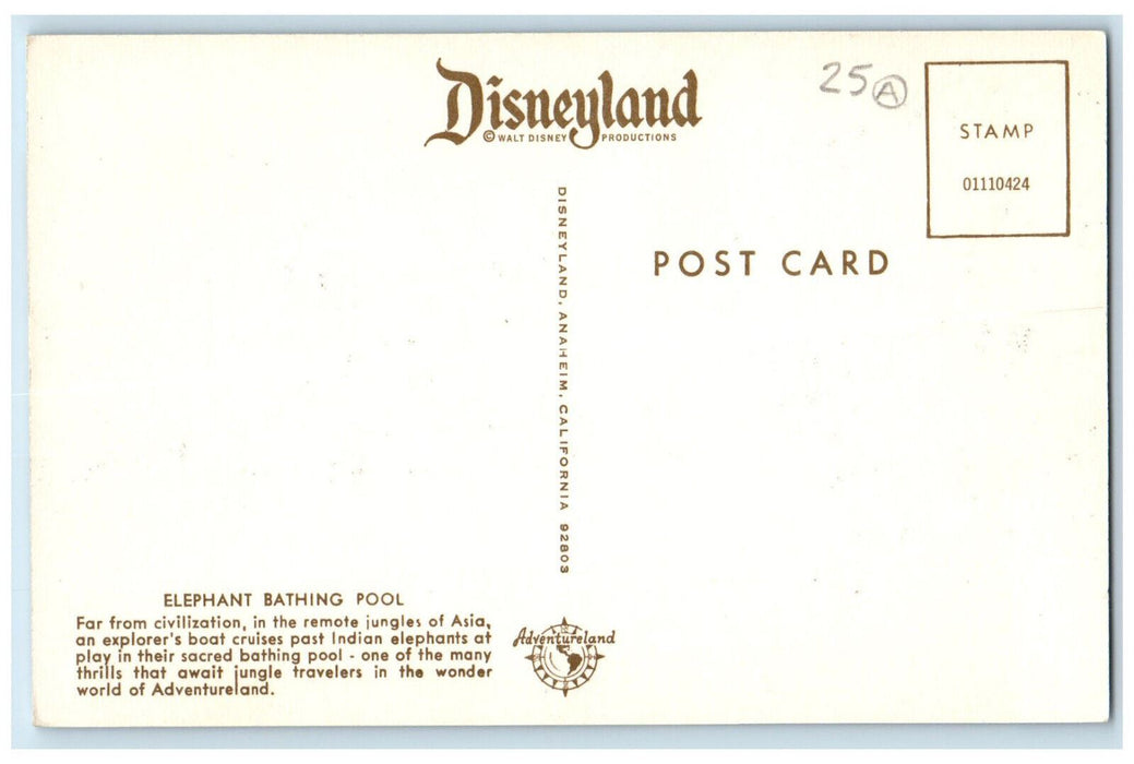 Elephant Bathing Pool Boat Adventureland Disneyland's Anaheim CA Postcard