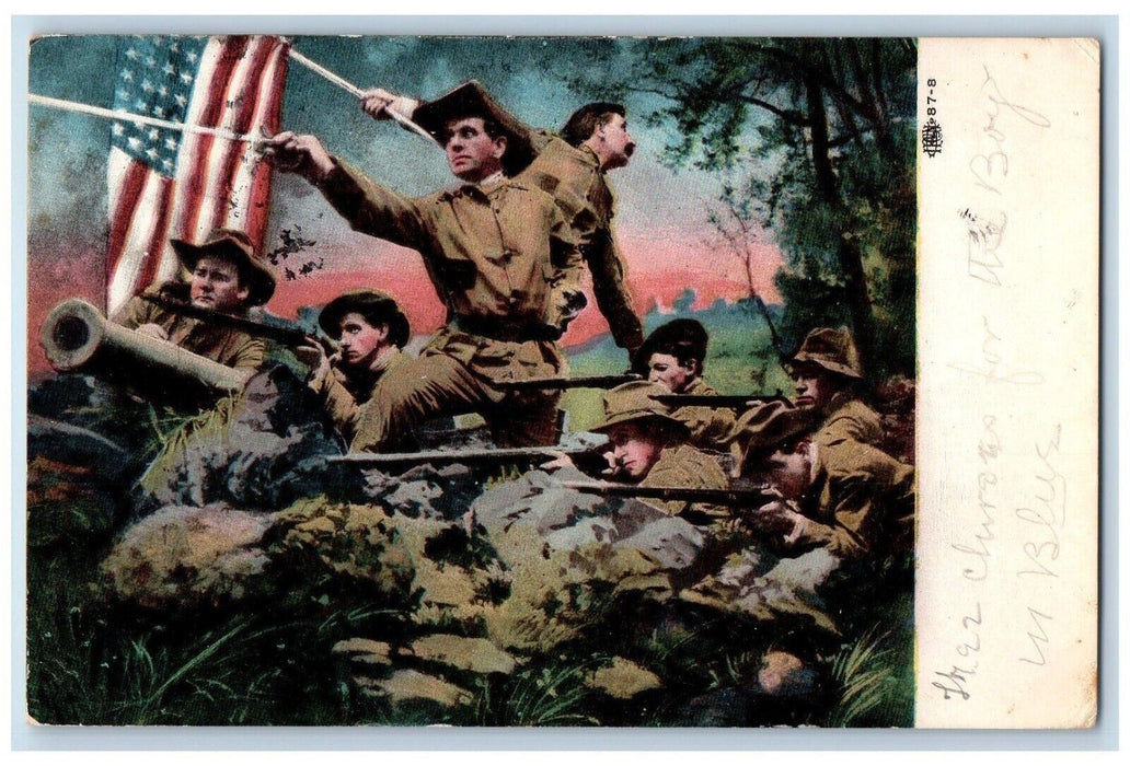 1907 Pre WWI Military Soldier American Flag Bloomington Illinois IL Postcard