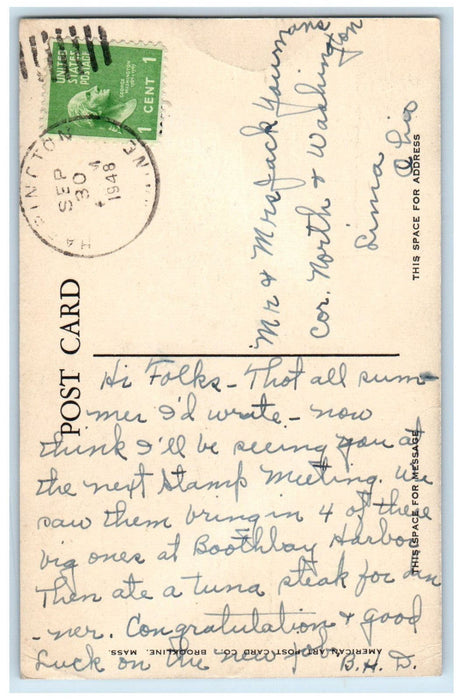 1948 A 200 Pound Tuna Fish Catch Harrington Maine ME Antique Posted Postcard