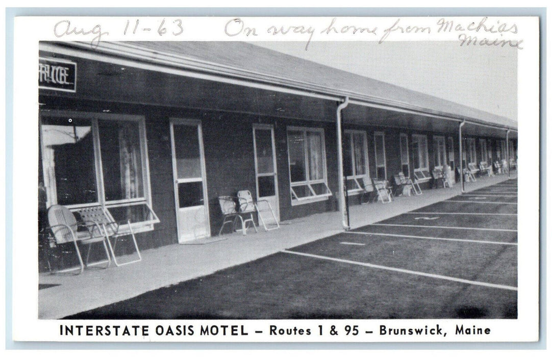 View Of Interstate Oasis Motel Rooms Brunswick Maine ME Vintage Postcard