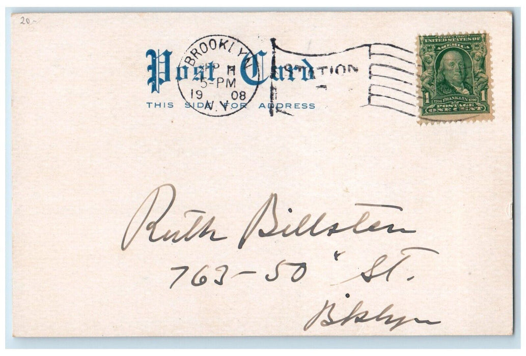 1908 Sunday Rally Day In The School Boy Trumpet Patriotic Brooklyn NY Postcard