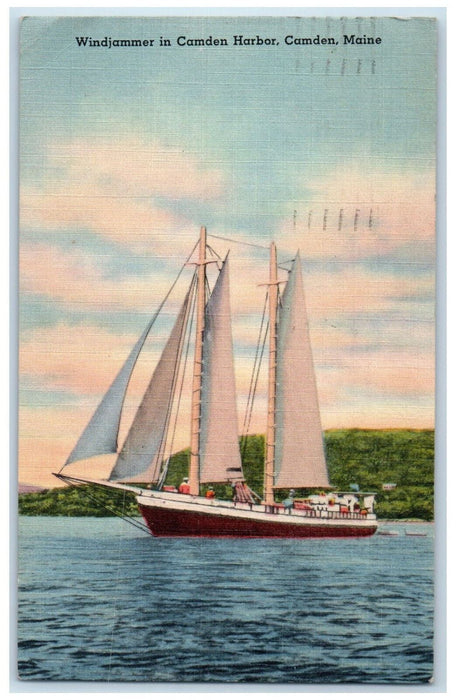 1948 Windjammer In Camden Harbor Bangor Maine ME, Sailboat Showing Postcard