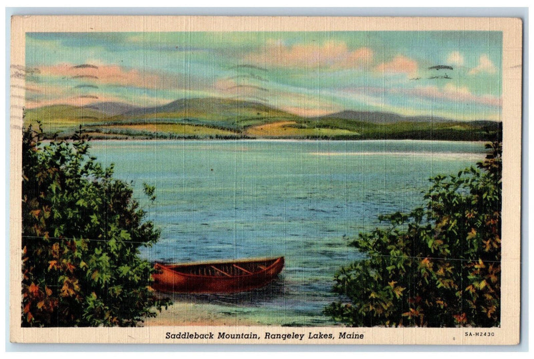 1949 Saddleback Mountain Sailboat Scene Rangeley Lake Maine ME Vintage Postcard