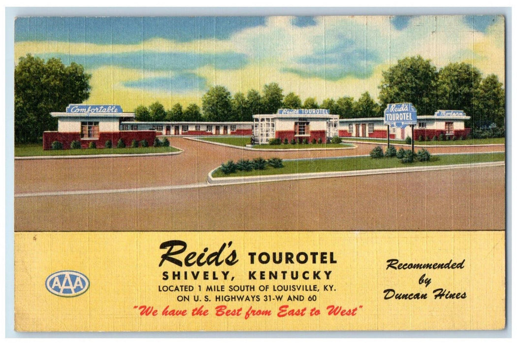 Panoramic View Of Reid's Tourotel Motel Shively Kentucky KY Vintage Postcard