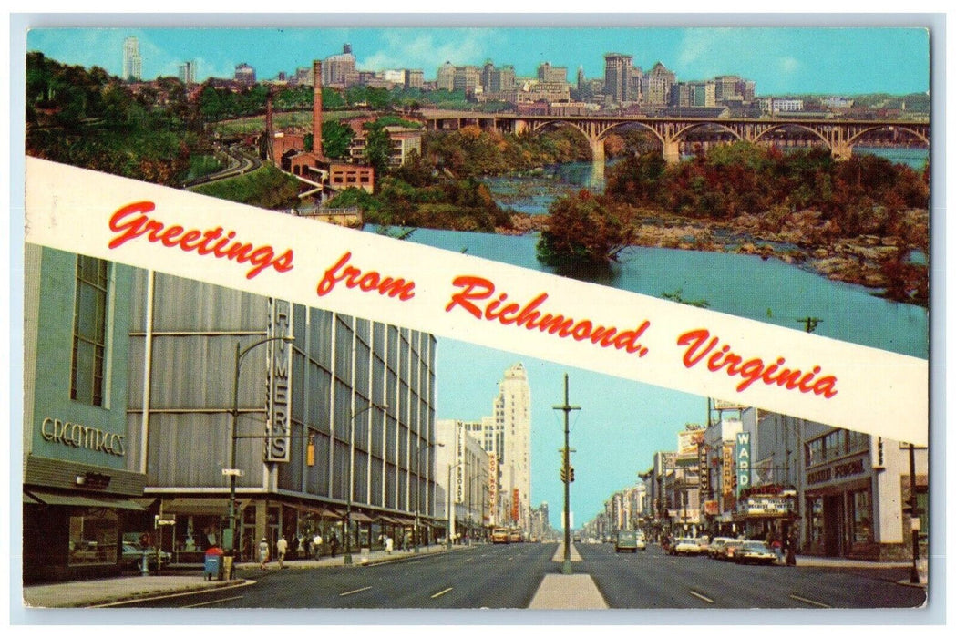 c1960 Greetings Downtown Skyline Richmond Capital City Virginia Vintage Postcard