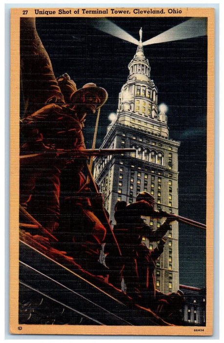 1944 Unique Shot Of Terminal Tower Cleveland Ohio OH Vintage Posted Postcard