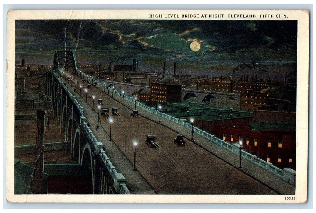 1926 High Level Bridge At Night Fifth City Cleveland Ohio OH Vintage Postcard