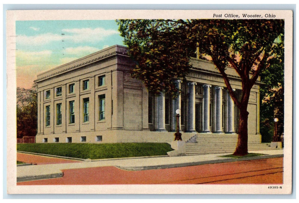 1958 Post Office Building Exterior Street Scene Wooster Ohio OH Vintage Postcard