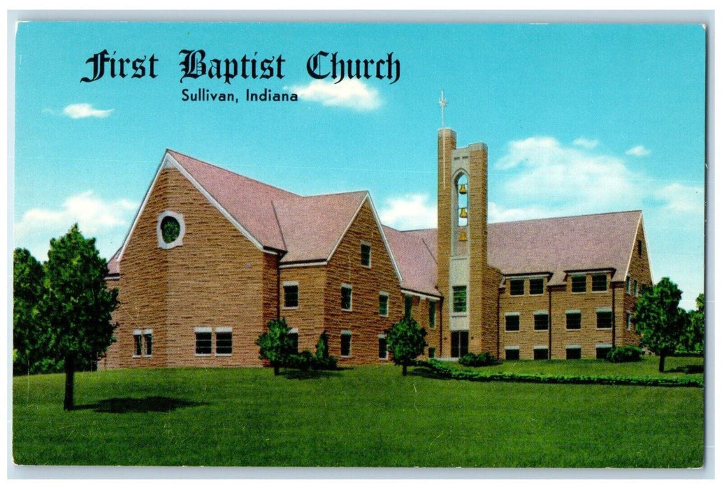c1960 First Baptist Church Friendly Church Hill Field Sullivan Indiana Postcard