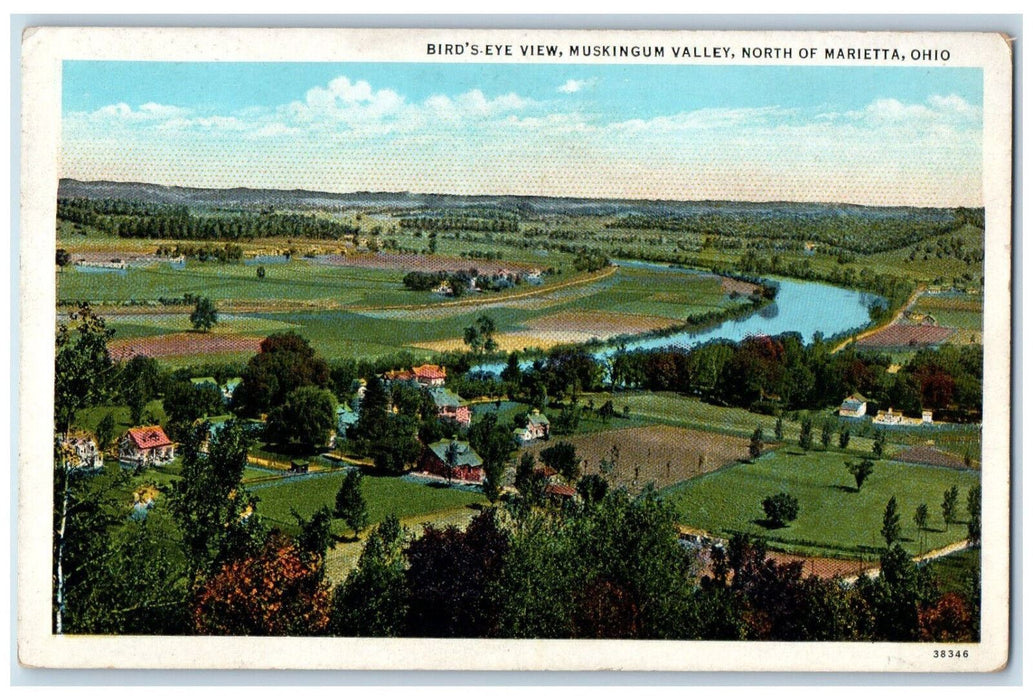 Bird's Eye View Muskingum Valley North Of Marietta Ohio OH Vintage Postcard