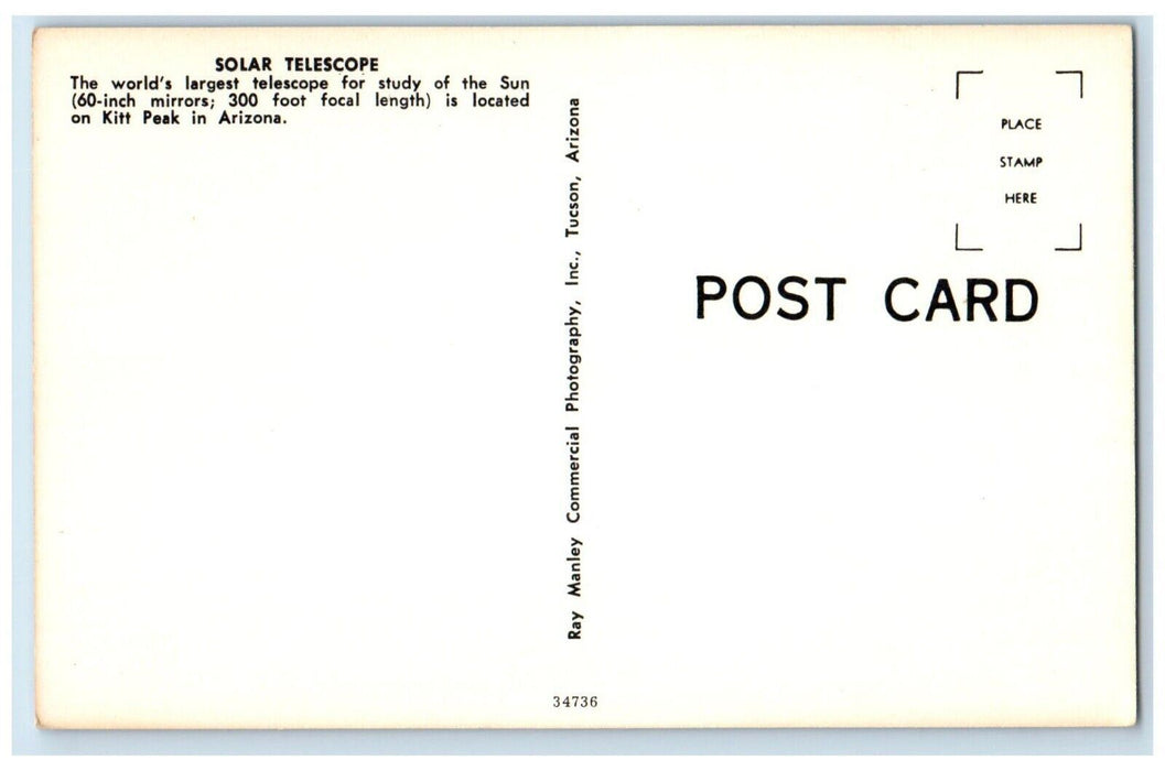 c1960 Largest Solar Telescope Exterior Building Sun Kitt Peak Arizona Postcard