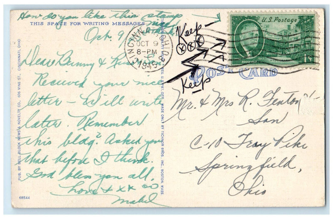 1945 Netherland Plaza Hotel Building At Moon Night Cincinnati Ohio OH Postcard