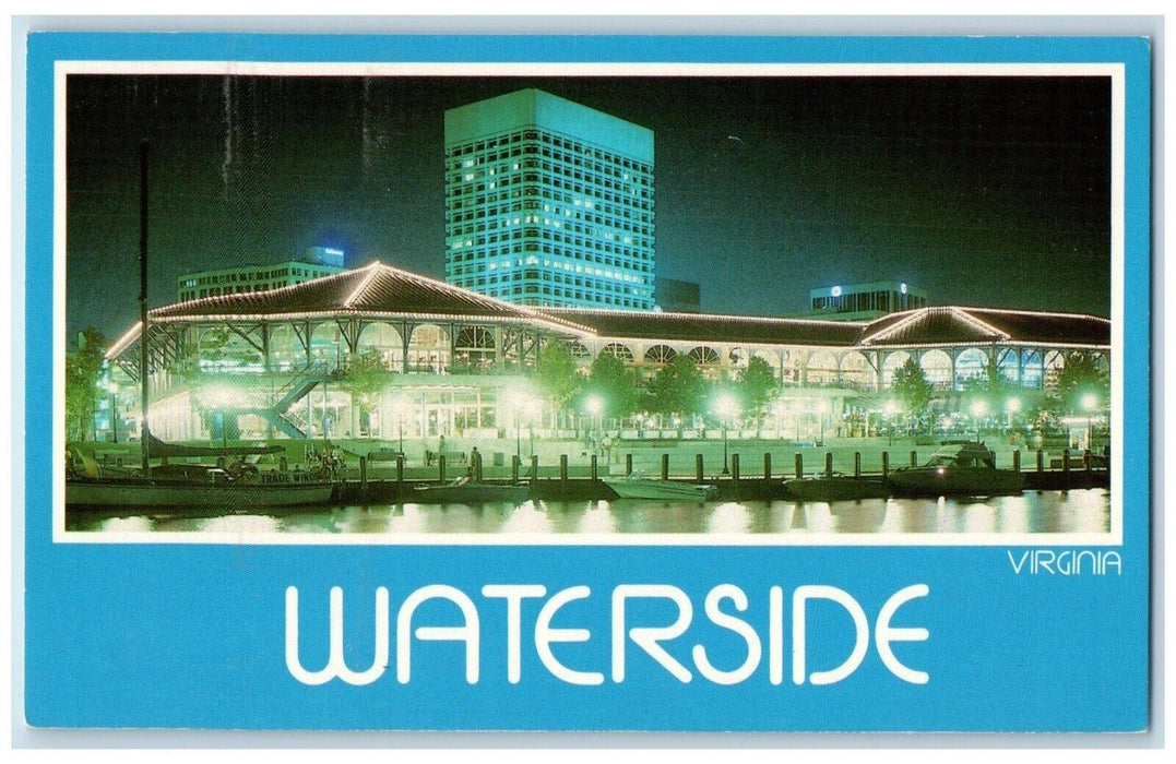 c1960 Waterside Exterior Building Night River Lake Norfolk Virginia VA Postcard